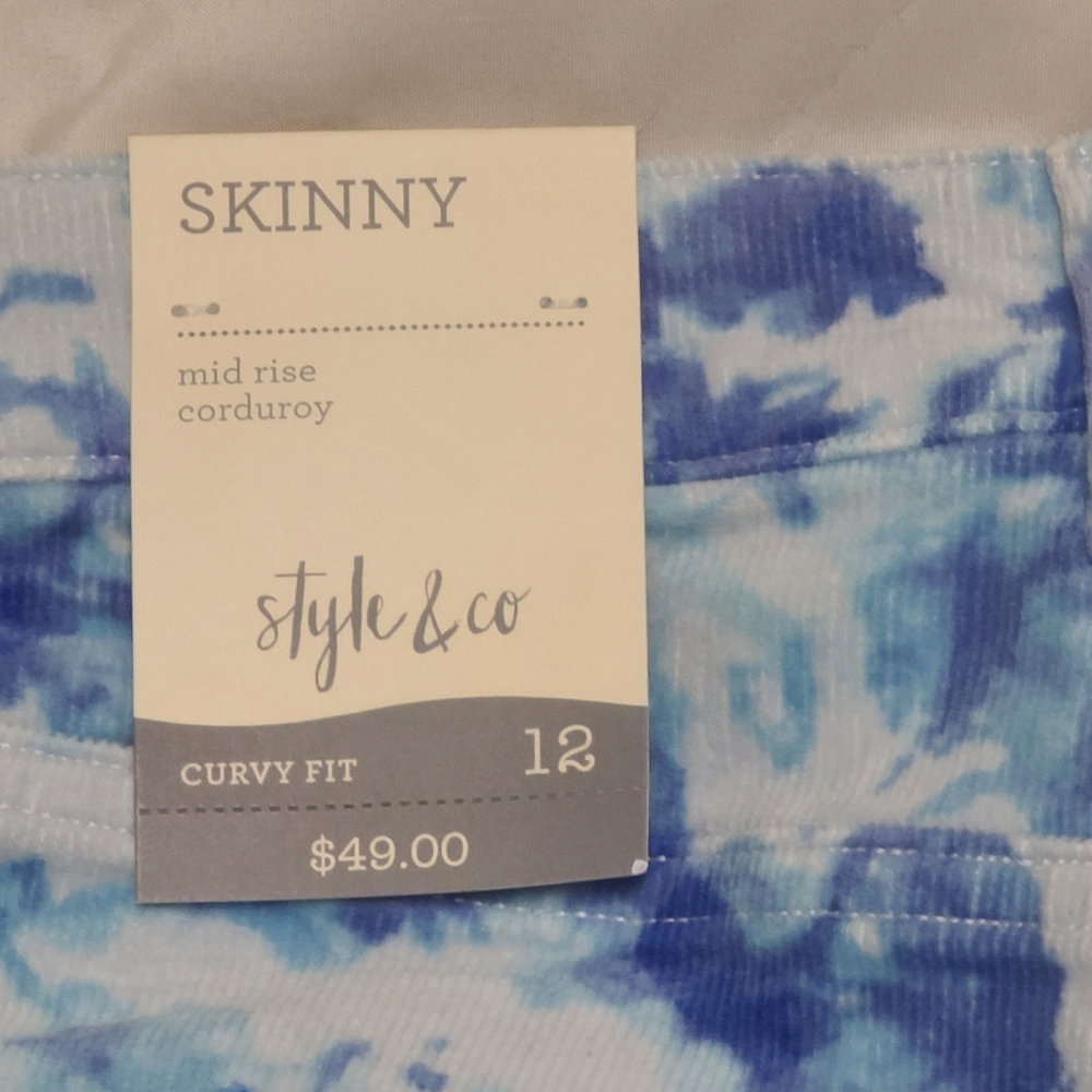 Style & Co Corduroy Blue Tie-Dye Women Jeans Curvy Fit Size 12, Skinny - Picture 3 of 11